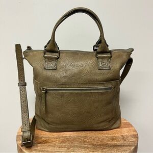 American Leather Co Embossed Leather Tote/Crossbody Bag in Dk Olive Green/Brown
